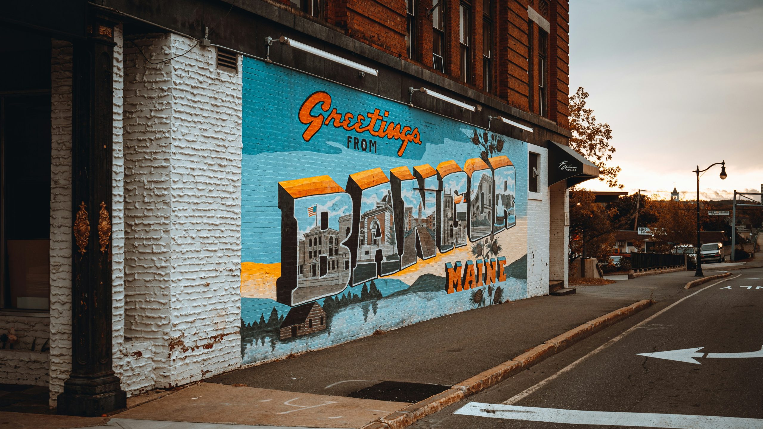 Greetings from Bangor Maine mural in downtown Bangor